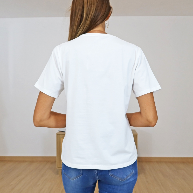 t-shirt femme broderie fleur bleue