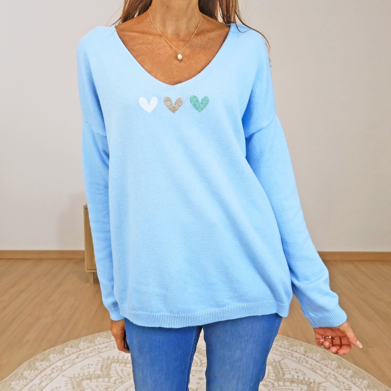 pull maille bleu ciel femme