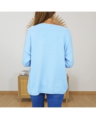 pull bleu ciel femme porté