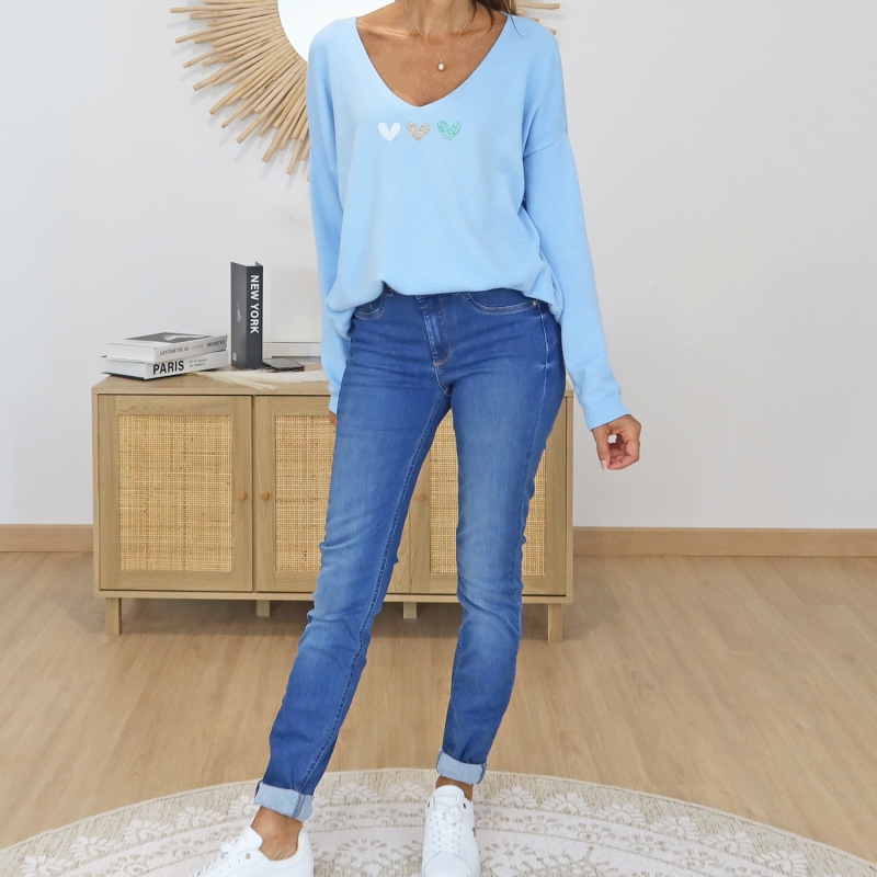pull maille douce femme bleu