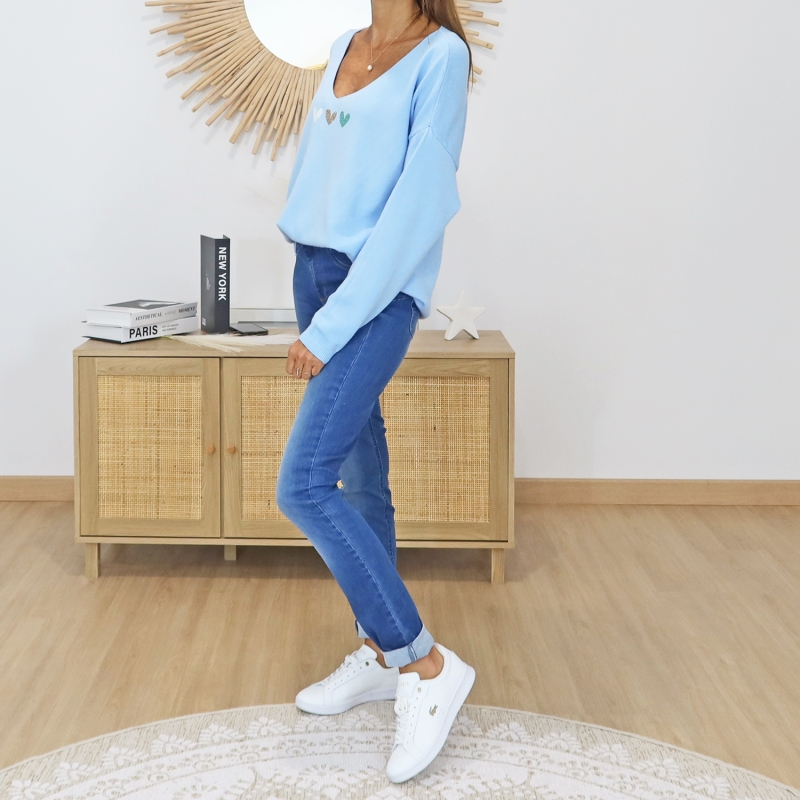 pull femme cœurs pailletés