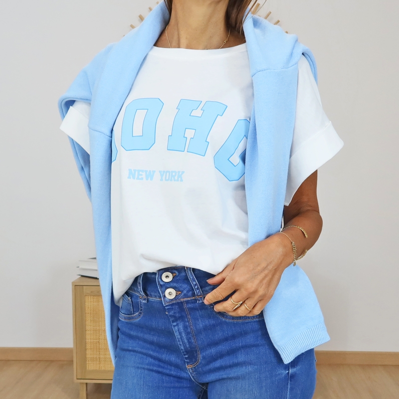 t-shirt blanc femme manches revers