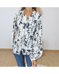 chemisier femme beige motifs marine Clara