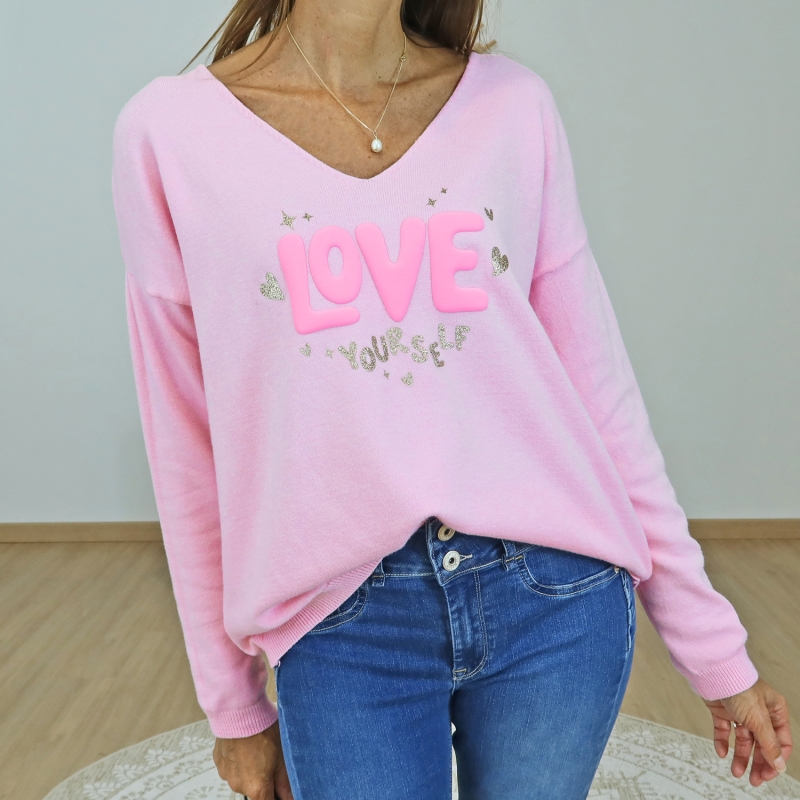 pull femme rose love yourself Élisa