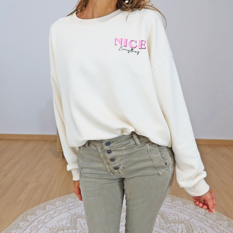 sweat femme col rond ecru