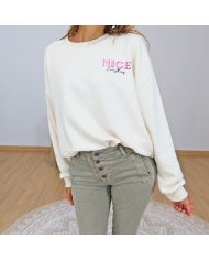 sweat femme col rond ecru