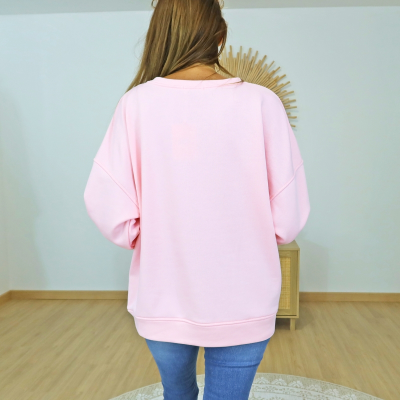 sweat femme col rond rose
