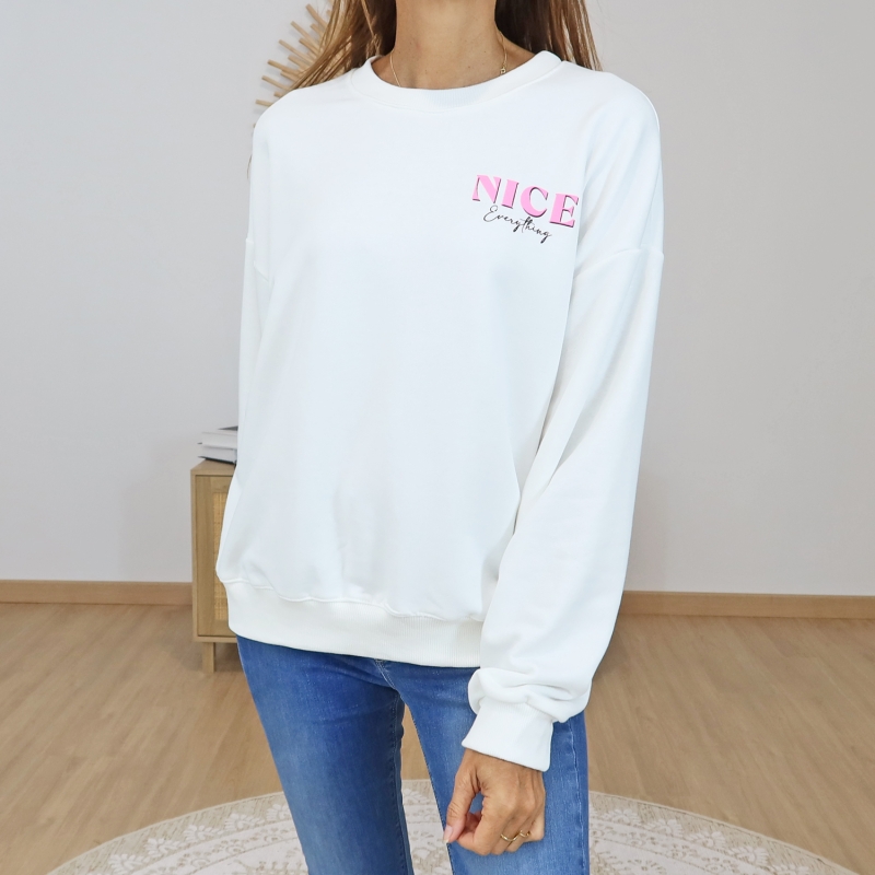 sweat femme col rond ecru