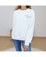 sweat femme col rond ecru