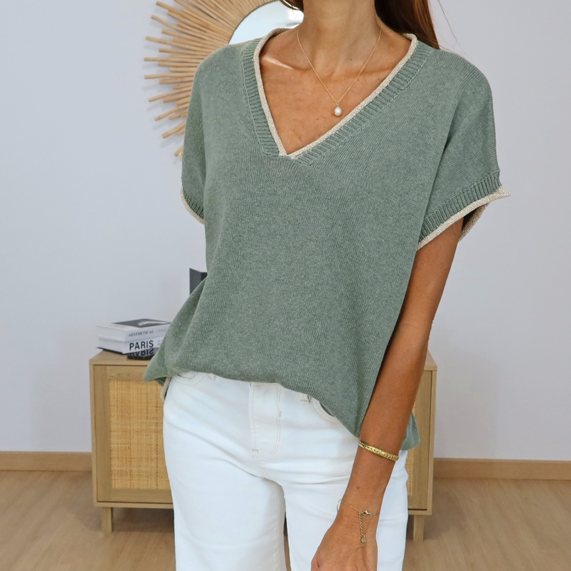 top femme maille kaki livia