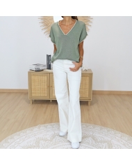 top femme maille manches courtes kaki