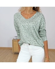 pull femme leopard kaki