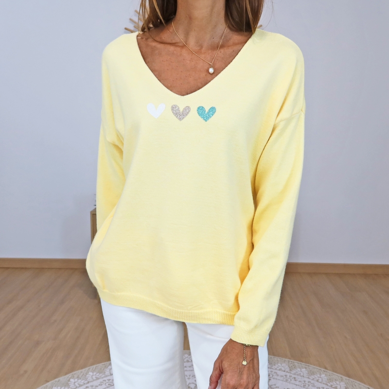 pull femme maille douce jaune