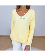 pull femme maille douce jaune