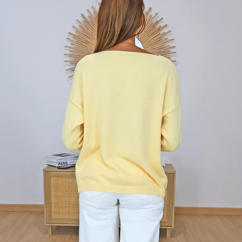 pull femme motif coeur paillete