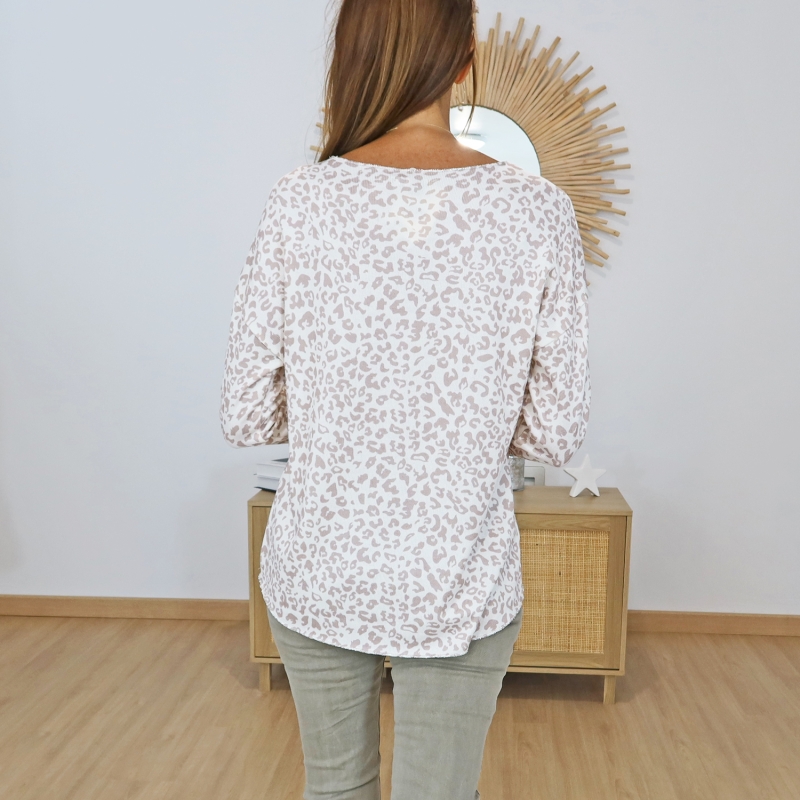 pull femme maille fine leopard