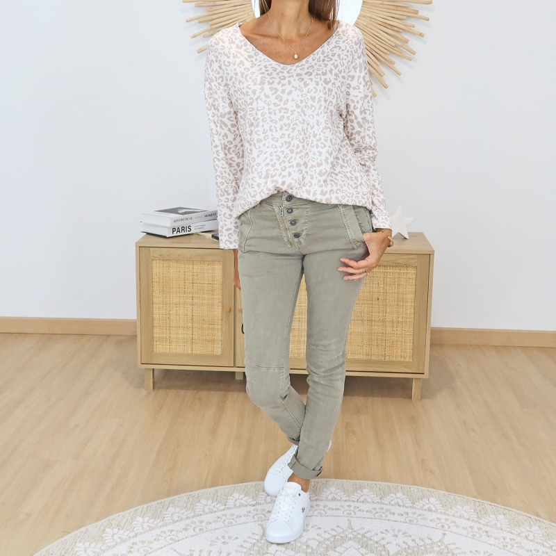 Pull fin Isa léopard beige