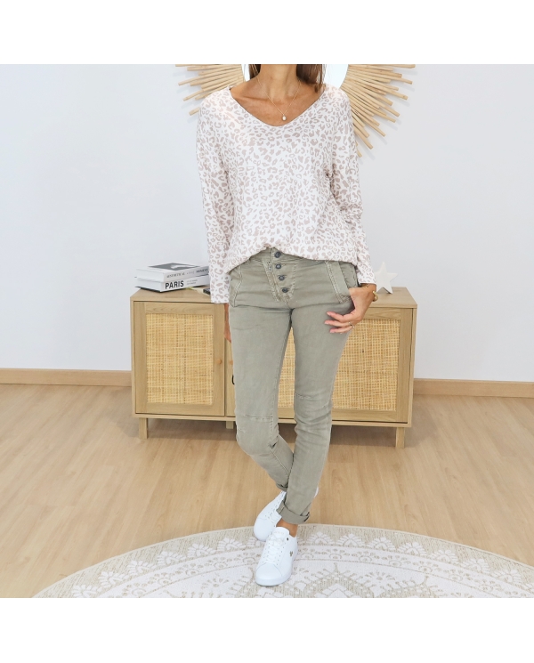 Pull fin Isa léopard beige