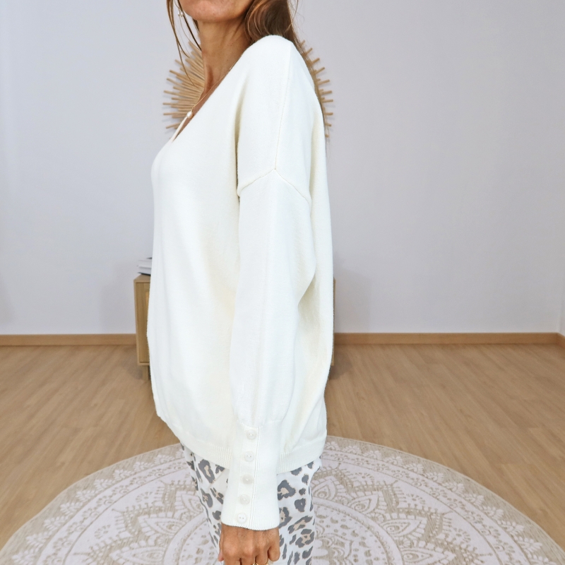 pull femme look feminin ecru