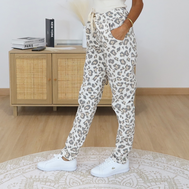 pantalon femme leopard beige taupe