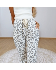 pantalon femme motif leopard beige