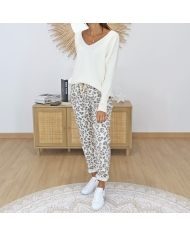 Pantalon Mael léopard beige