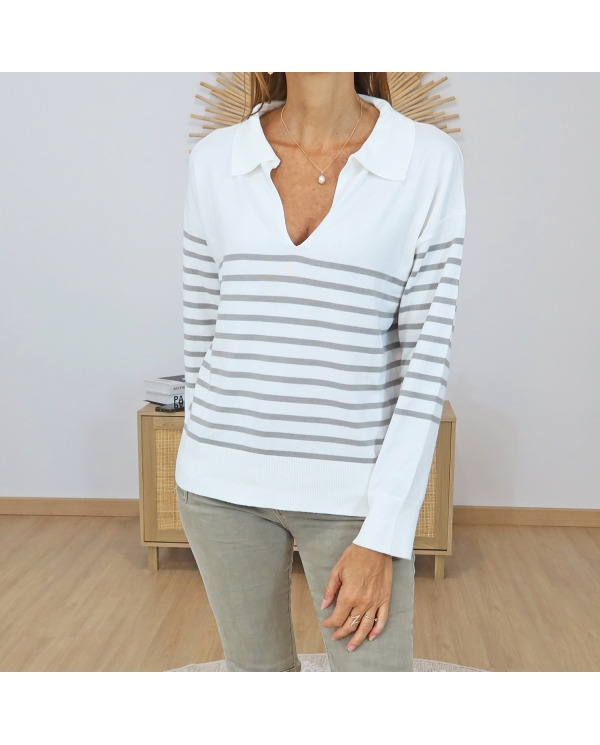 pull vernon ecru raye taupe femm
