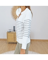 pull femme style marin ecru
