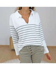 pull femme maille fine raye taupe