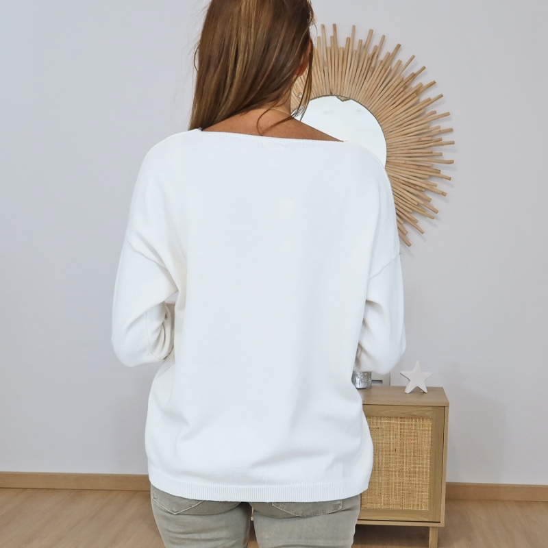 pull femme casual chic ecru