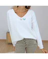 pull femme coeurs paillettes devant