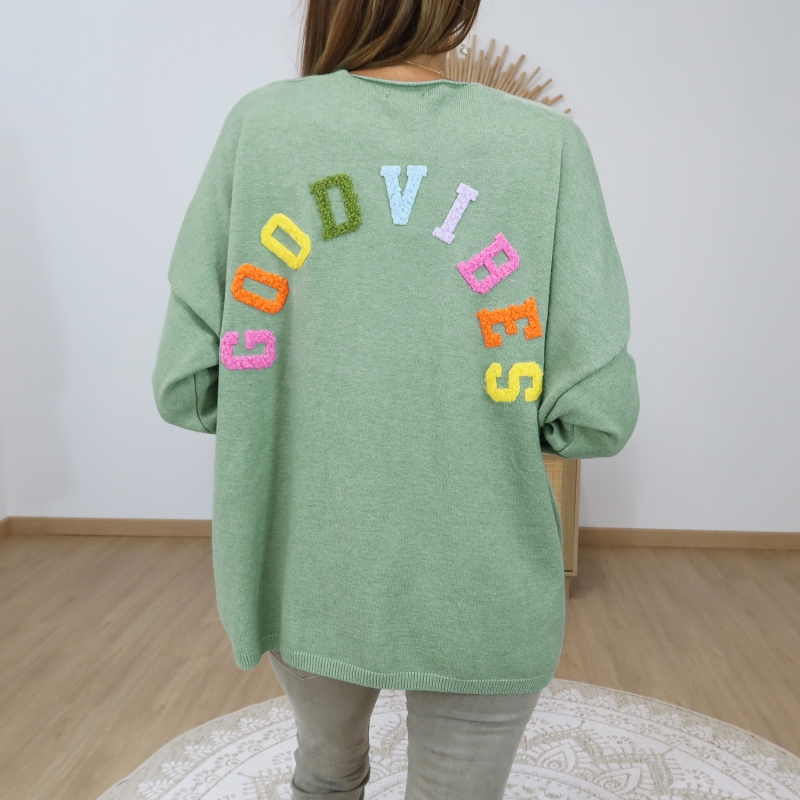 pull femme message good vibes dos