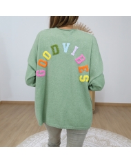 pull femme message good vibes dos