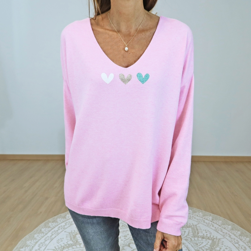 Pull Sam trois cœurs pailletés