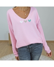 pull femme coeur scintillant