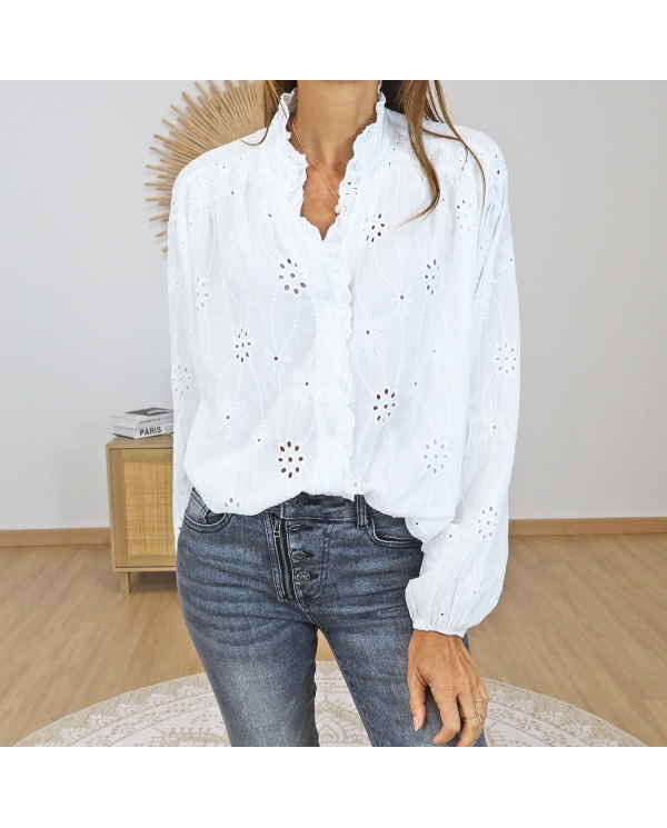 chemisier blanc broderie anglaise femme