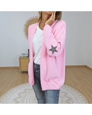 gilet femme rose etoiles pailletees