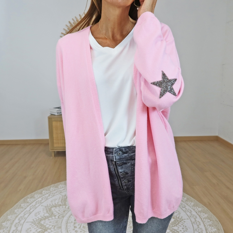 gilet femme ouvert oversize rose