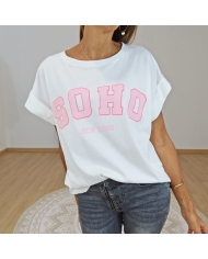t-shirt soho new york femme blanc rose