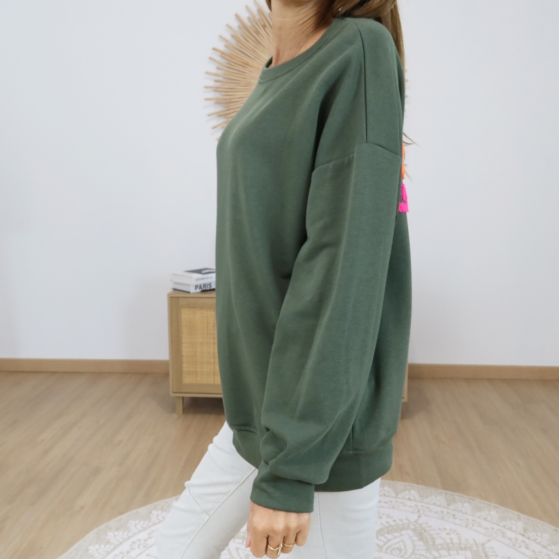 sweat femme kaki coupe oversize look casual