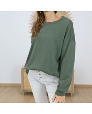 sweat oversize femme kaki col rond vue face