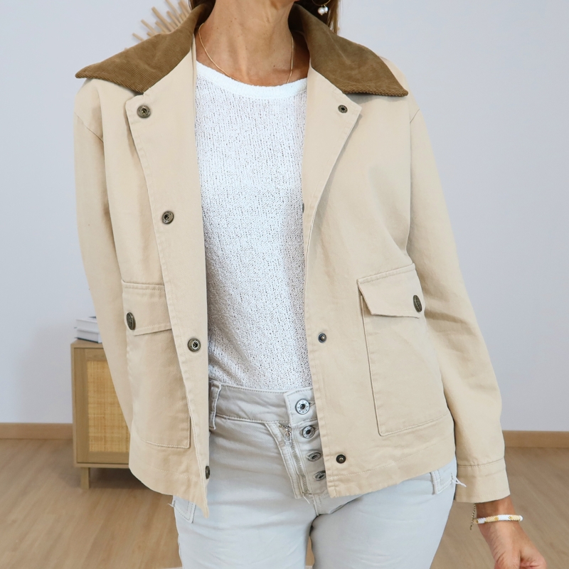 veste tiffosi beige poches plaquées détail