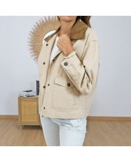 veste courte femme beige fermeture pression