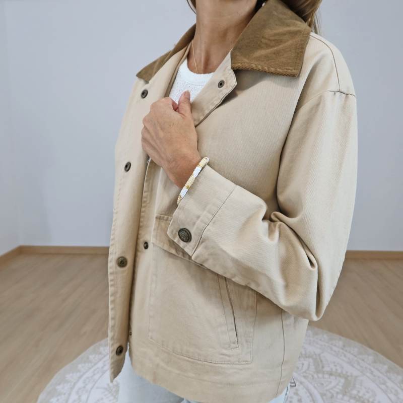 veste col velours femme caramel chocolat détail