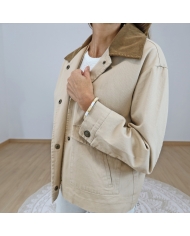 veste col velours femme caramel chocolat détail