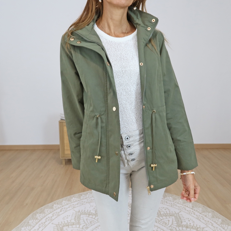 veste kaki femme fermeture zip pression détail