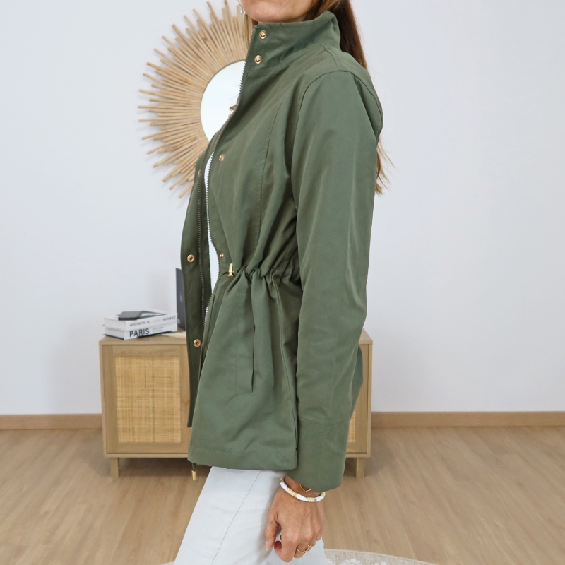 veste femme kaki coupe mi longue portée
