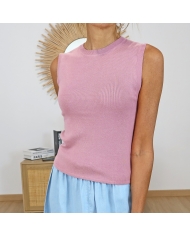 top femme vieux rose coupe ajustée col rond