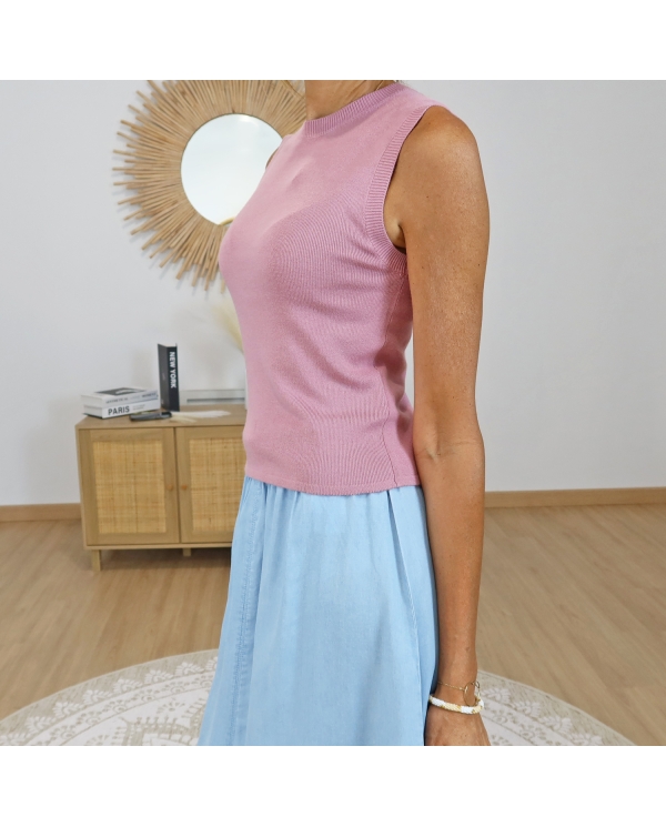 top vieux rose tiffosi maille fine sans manches