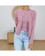 gilet barbie tiffosi vieux rose maille fine porté